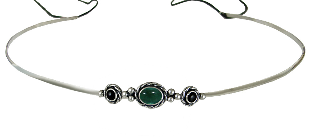 Sterling Silver Renaissance Style Exquisite Headpiece Circlet Tiara With Fluorite And Black Onyx